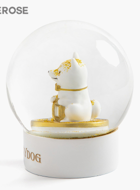 SEEROSE招财柴犬水晶球幸运儿狗公仔办公室摆件朋友开业生日礼物