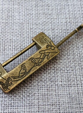 古玩老式古董花鸟插销锁家用仿古锁具复古合金铜锁做旧挂锁小箱锁