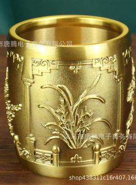 黄铜梅兰竹菊笔筒办公室书房创意金属工艺品春夏秋冬桌面纯铜摆件