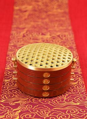 宏达 黄铜创意烤色蒸屉 蒸蒸日上熏香炉 中式家居铜炉摆件
