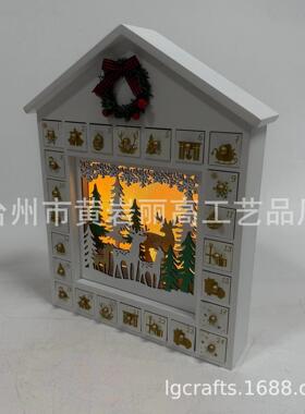 白色倒数圣诞木制 LED 发光圣诞降临节日历,24 个抽屉金色图案