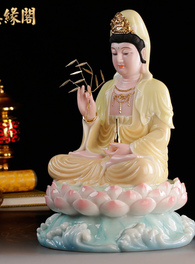 汉白玉彩绘南海观音佛像供奉家用送子观世音菩萨像居家摆件保平安