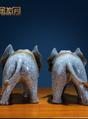 《雪花福象》大象一对铜摆件工艺品家居客厅办公室装饰乔迁礼品