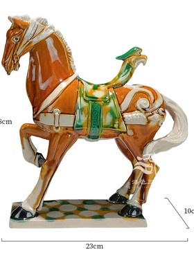 唐三彩抬蹄马上赢陶瓷对马装饰品纯手工艺术品马书房励志摆件礼品