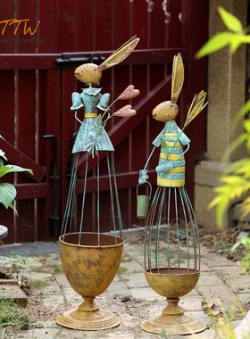 美式乡村复古落地铁艺卡通动物花园阳台庭院店铺民宿艺术装饰摆件