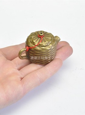 复古铜器迷你小茶壶小把壶铜壶砚滴收藏把玩件助运小铜器把把胡