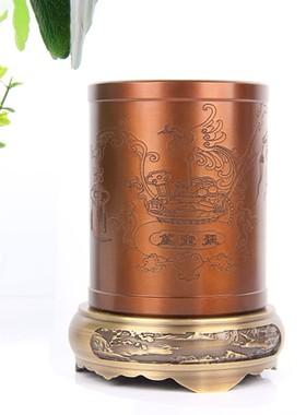 朴器 铜聚宝盆款铜笔筒摆件 铜梅兰竹菊笔筒摆件