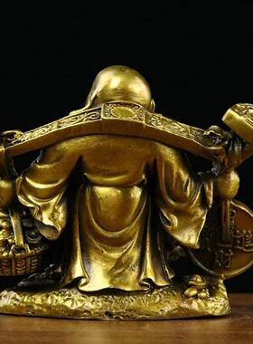 黄铜佛像摆件元宝金钱佛家居装饰铜如意大肚弥勒佛铜开口笑佛像T