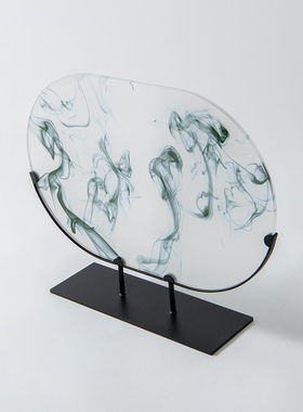 新中式水墨晕染圆形亚克力屏风摆件客厅书房样板间别墅酒店装饰品