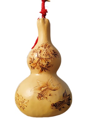 天然特大葫芦工艺品纯手工烙画金鱼牡丹平安招财葫芦摆件家居装饰
