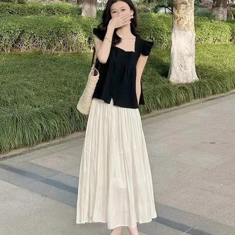 孕妇连衣裙套装时尚洋气时髦夏辣妈黑色无袖宽松上衣半身裙两件套,淘宝优惠券,粉丝福利购,淘宝优惠卷