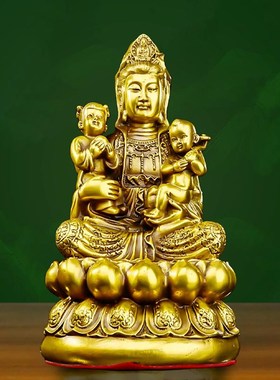新品纯铜送子观音菩萨佛像求子可供奉客厅书房祠堂店铺柜台桌面铜