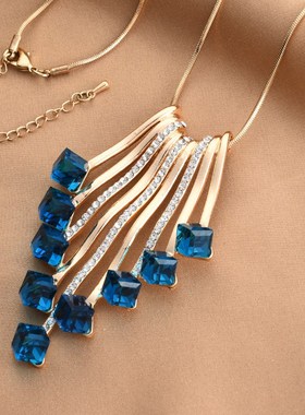 韩版流行毛衣链长款秋冬衣服配饰装饰品挂件时尚气质水晶项链