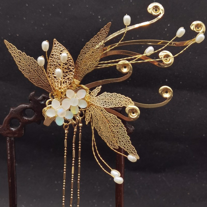 汉服配饰夹子流苏饰古风头饰缠绕树枝古装边夹超仙古代发卡 - 图3