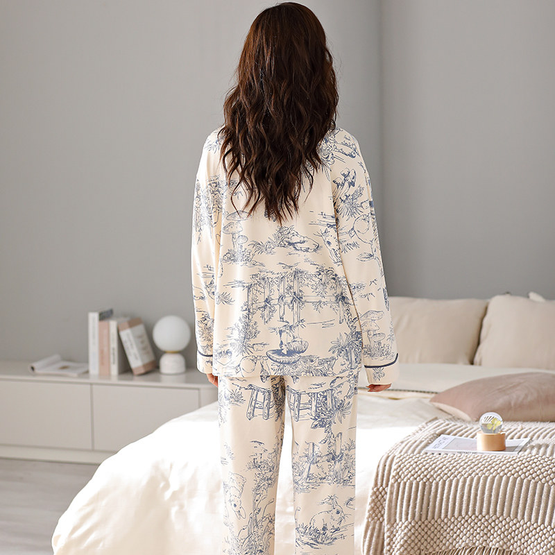 余柔！女士纯棉长袖睡衣家居服套装