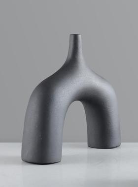 侘寂风抽象黑色树脂花瓶简约现代花器家居客厅玄关酒店装饰品摆件