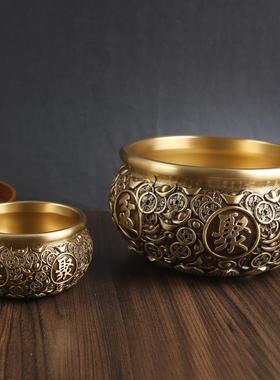 唐腾 铜艺黄铜聚宝盆家居客厅铜钱聚宝盆大号纯铜摆件金属铜制品