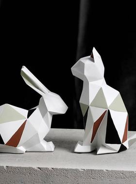 北欧几何猫咪创意小摆件玩具家居装饰品客厅房间桌面摆设动物兔子