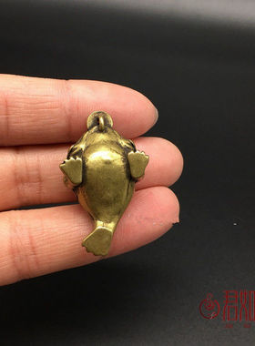 古玩铜器古董收藏仿古实心纯黄铜招财纳财旺财钱串金蟾迷你小摆件