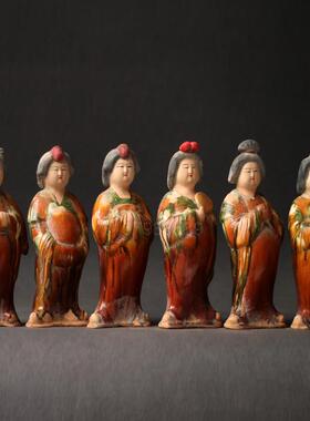 陶瓷仕女摆件仿古唐三彩侍女俑中式复古装饰艺术品古风老货老物件