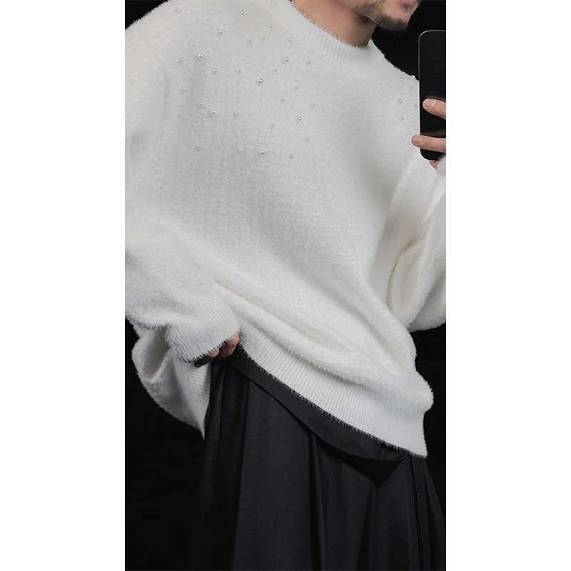 龙叨叨2024秋季新款百搭亲肤柔软包芯纱毛衣珍珠圆领宽松休闲上衣 - 图3