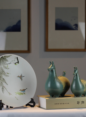 景德镇陶瓷唐马摆件客厅电视柜博古架软装饰品新中式家居书房摆设