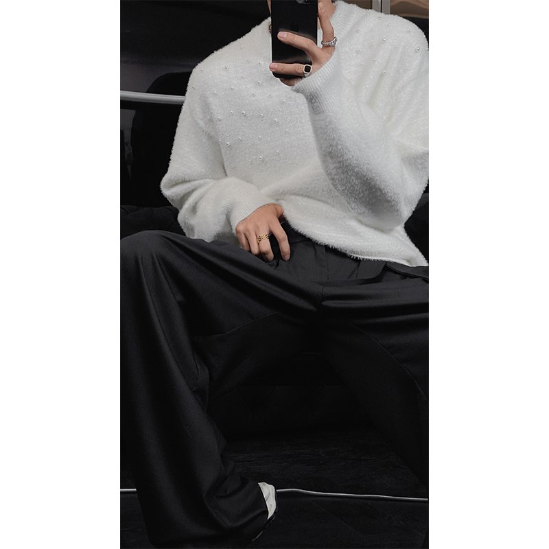 龙叨叨2024秋季新款百搭亲肤柔软包芯纱毛衣珍珠圆领宽松休闲上衣 - 图1