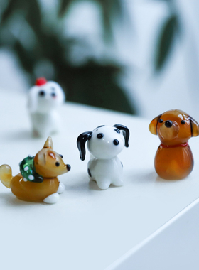 日式泰迪柯基柴犬博美小狗动物摆饰创意家居卡通玻璃桌面客厅摆件