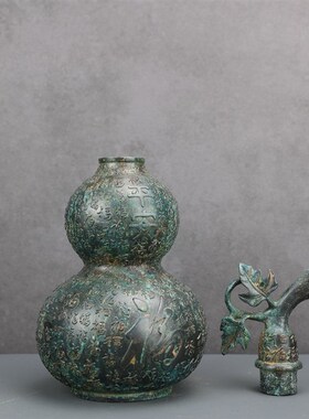 纯铜青铜百福葫芦摆件福r字新中式家居客厅玄关装饰工艺品开业礼