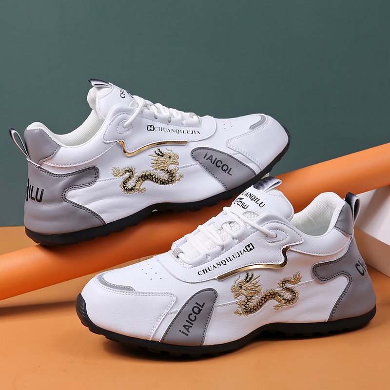 真皮老爹鞋男春季新款透气情侣款运动H休闲鞋百搭厚底增高小白鞋 - 图2