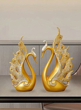 新中式金色天鹅摆件现代装饰品电视柜酒柜客厅桌面高档乔迁送礼