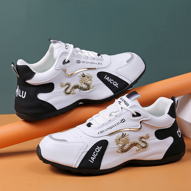 真皮老爹鞋男春季新款透气情侣款运动H休闲鞋百搭厚底增高小白鞋 - 图1