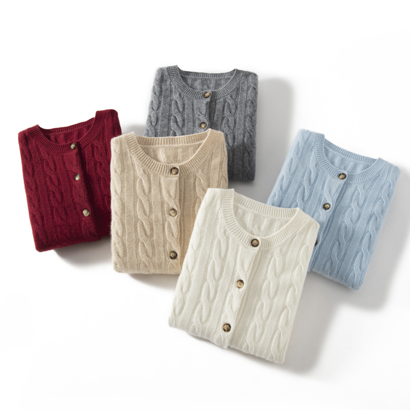 【刘雯同款】2025秋冬款山羊绒圆领开衫女宽松毛衣外套双股股厚保 - 图0