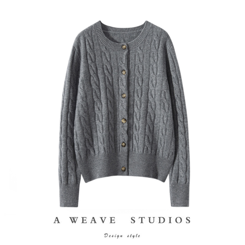 【刘雯同款】2025秋冬款山羊绒圆领开衫女宽松毛衣外套双股股厚保 - 图3