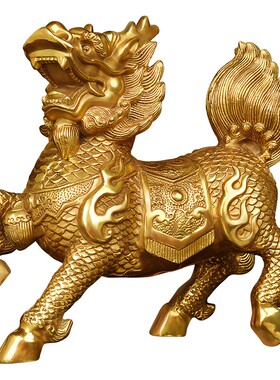 火铜麒麟摆件铜一对办公家居客厅卧室装饰摆件