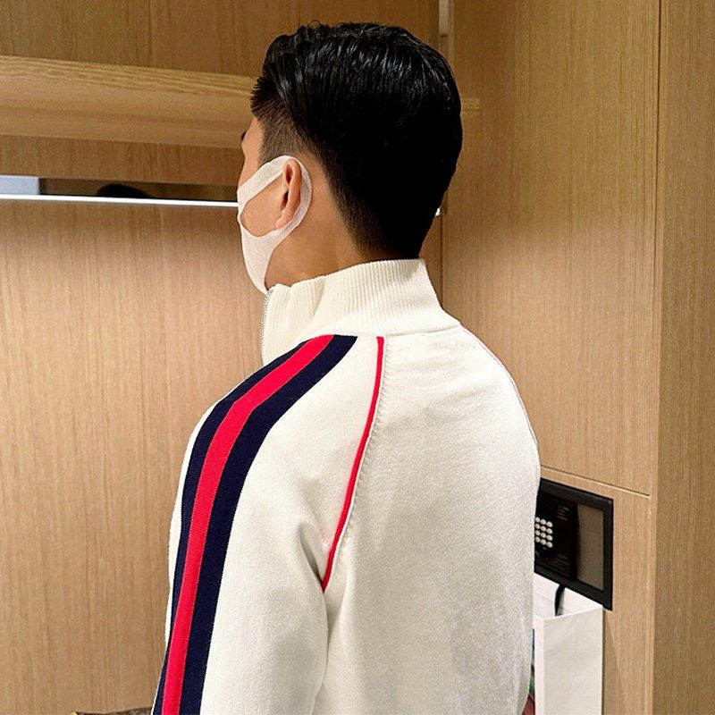 秋冬季休闲百搭半高领拉链毛衣外套个性条纹撞色修身开衫男针织衫,淘宝优惠券,粉丝福利购,淘宝优惠卷