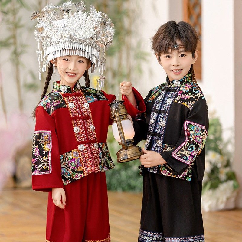 男童少数民族服装春秋三月三女童壮族苗族汉服唐装儿童演出服套装,淘宝优惠券,粉丝福利购,淘宝优惠卷