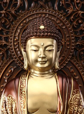 供奉华严三圣摆件文殊普贤佛像释迦牟尼佛纯铜切金文殊菩萨释迦佛