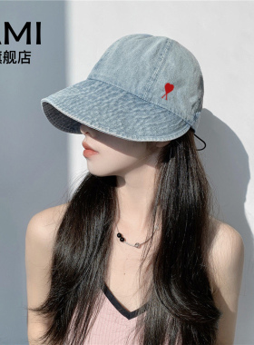 AMI女装牛仔渔夫帽女款百搭素颜盆帽遮脸时尚鸭舌防晒太阳帽