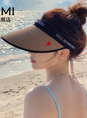 AMI女装空顶新款防晒帽女防紫外线大帽檐沙滩遮阳骑车太阳帽