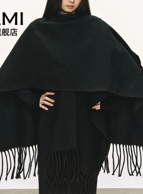 AMI女装新款软糯舒适保暖披肩围巾女秋冬季氛围感流苏斗篷外搭9