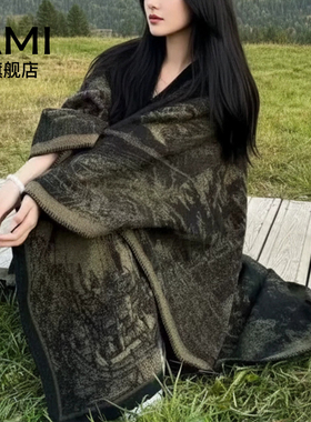 AMI女装高级感双面保暖披肩女2026秋季新款新中式斗篷披风外搭9