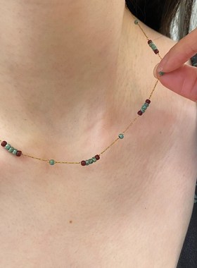 电气白兰~复古贵气英伦风琉璃绿绿松颈链项链宫廷风质感礼物百搭