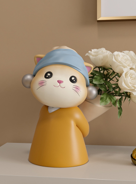 创意猫咪花瓶摆件客厅玄关办公室桌面房间装饰品乔迁新居结婚礼物