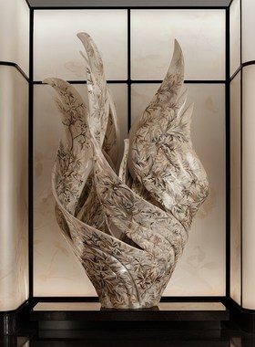 酒店大堂大型植物玻璃钢雕塑售楼处玄关走廊过道软装饰品落地摆件