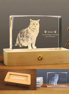 宠物纪念品定制创意礼物狗狗猫咪照片diy水晶灯相册3D内雕送朋友