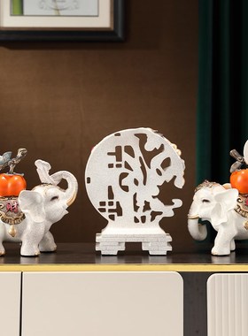 事事如意财福大象摆件一对招财镇宅酒柜装饰品玄关电视柜客厅装饰