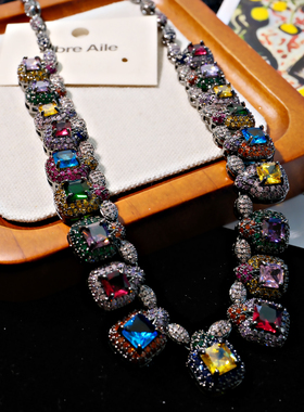 法式冰裂锆石彩色项链