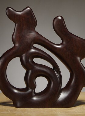 黑檀木雕刻福字摆件中式客厅电视柜实木家居装饰品红木工艺品送礼