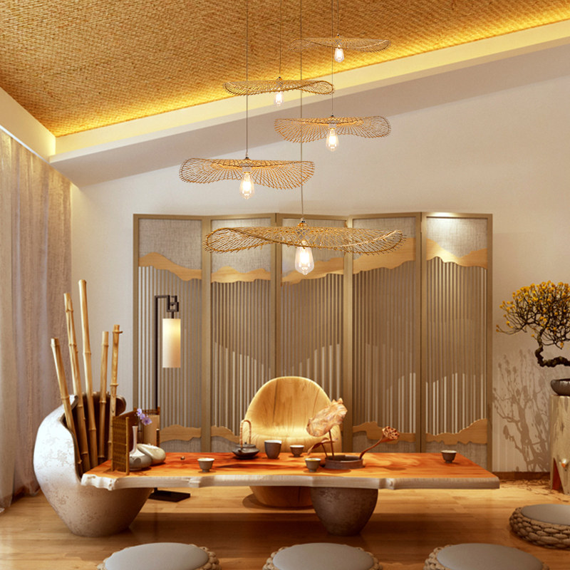 竹编组合吊灯创意个性中式装饰餐厅大厅茶室民宿复式楼梯三头灯具,淘宝优惠券,粉丝福利购,淘宝优惠卷